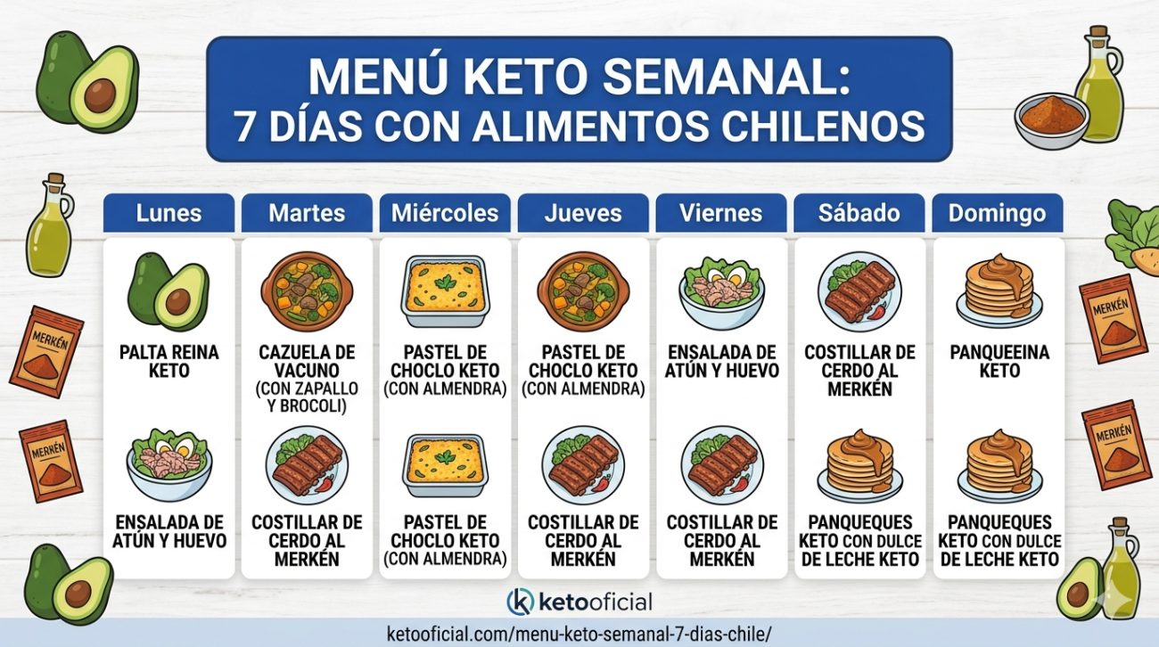 Menú keto semanal para Chile con ingredientes locales