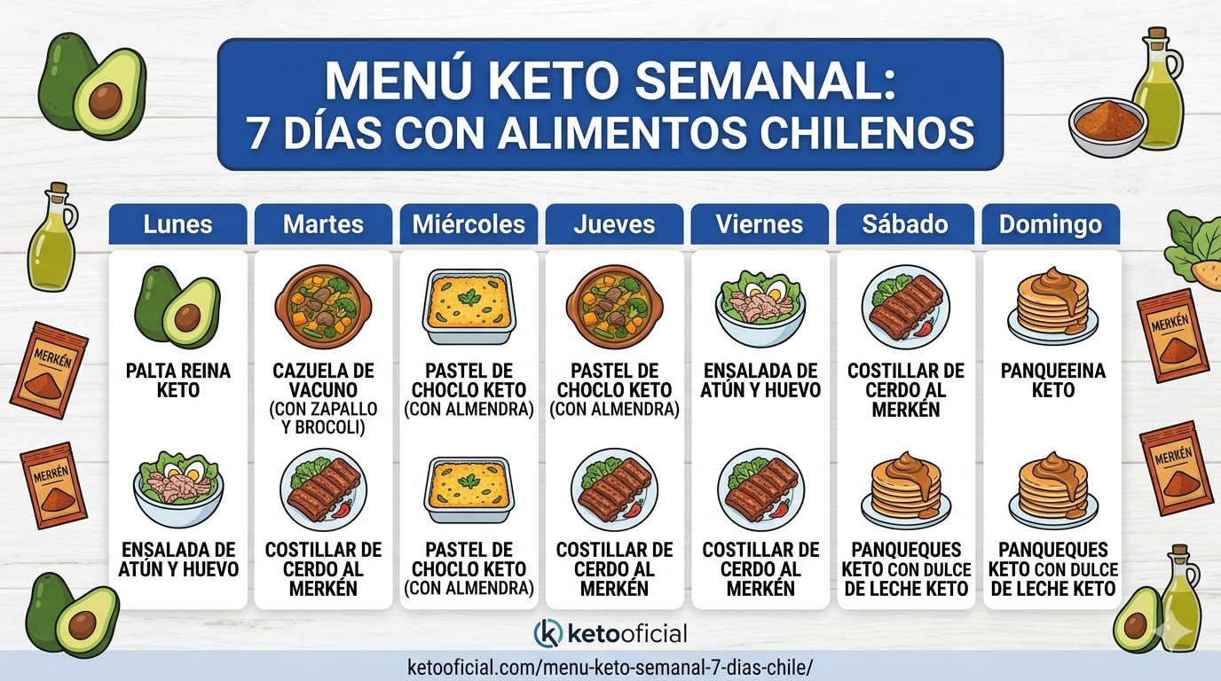 Menú keto semanal para Chile con ingredientes locales
