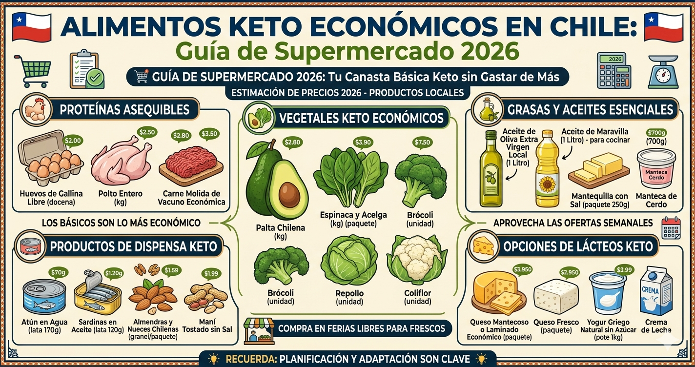 Alimentos keto económicos en supermercados de Chile 2026